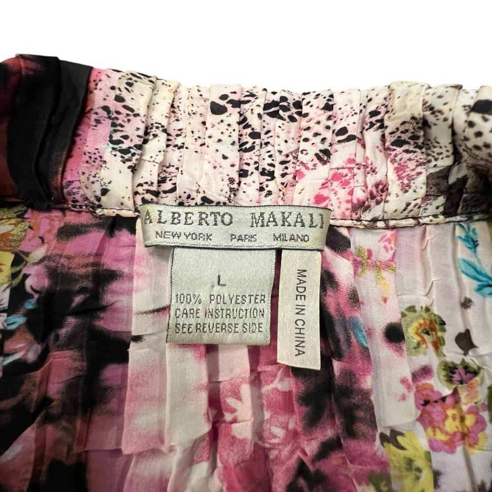 Alberto Makali Vintage Floral Abstract Short Sleeve Top Crinkle Ruffle Designer - Picture 8 of 15